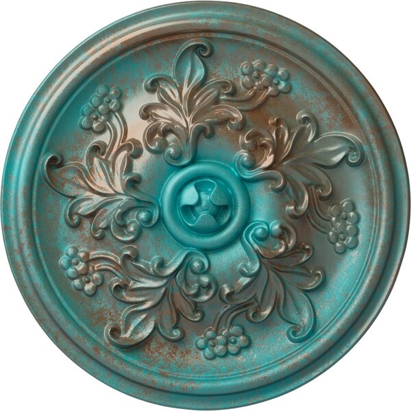 Ekena Millwork Katheryn Ceiling Medallion (Fits Canopies up to 2 1/8"), 14 1/2"OD x 2 3/4"P, Copper Green Patina CM14KTCGS - main